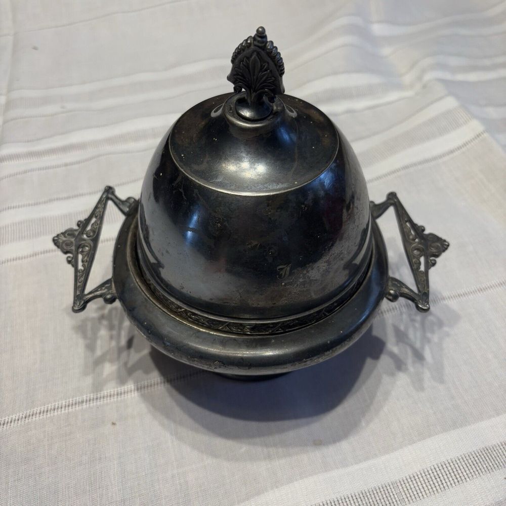 Antique Aurora SP MFG Butter Dish 126 Warranted Silver Triple Plate 3pc‎